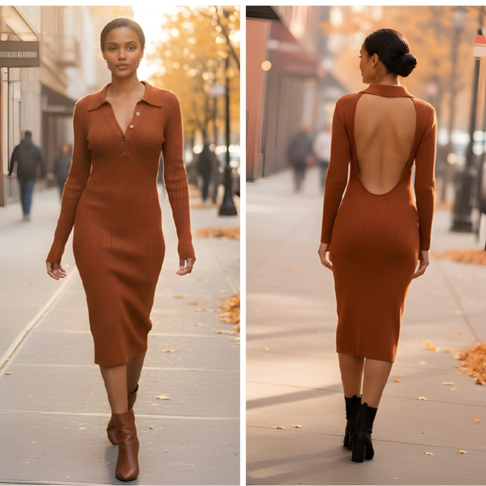 NWT Almost Famous SZ XL brown sweater dress w/long sleeves, bust 36”-46”